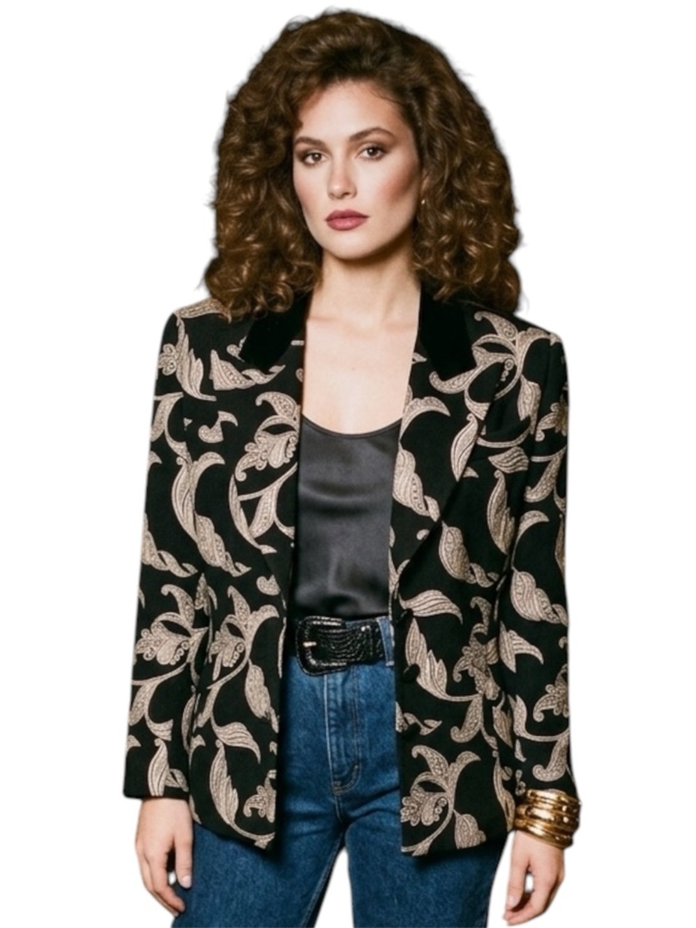 Escada by Margaretha Ley 1980s New Wool Blazer Evening Jacket Size 38 Black Gold